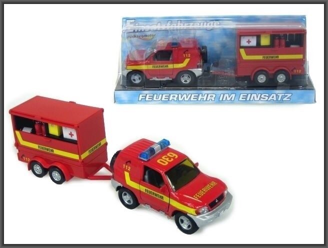 Metāla modelis ugunsdzēsēju mašīna ar piekabe ar aprīkojumu