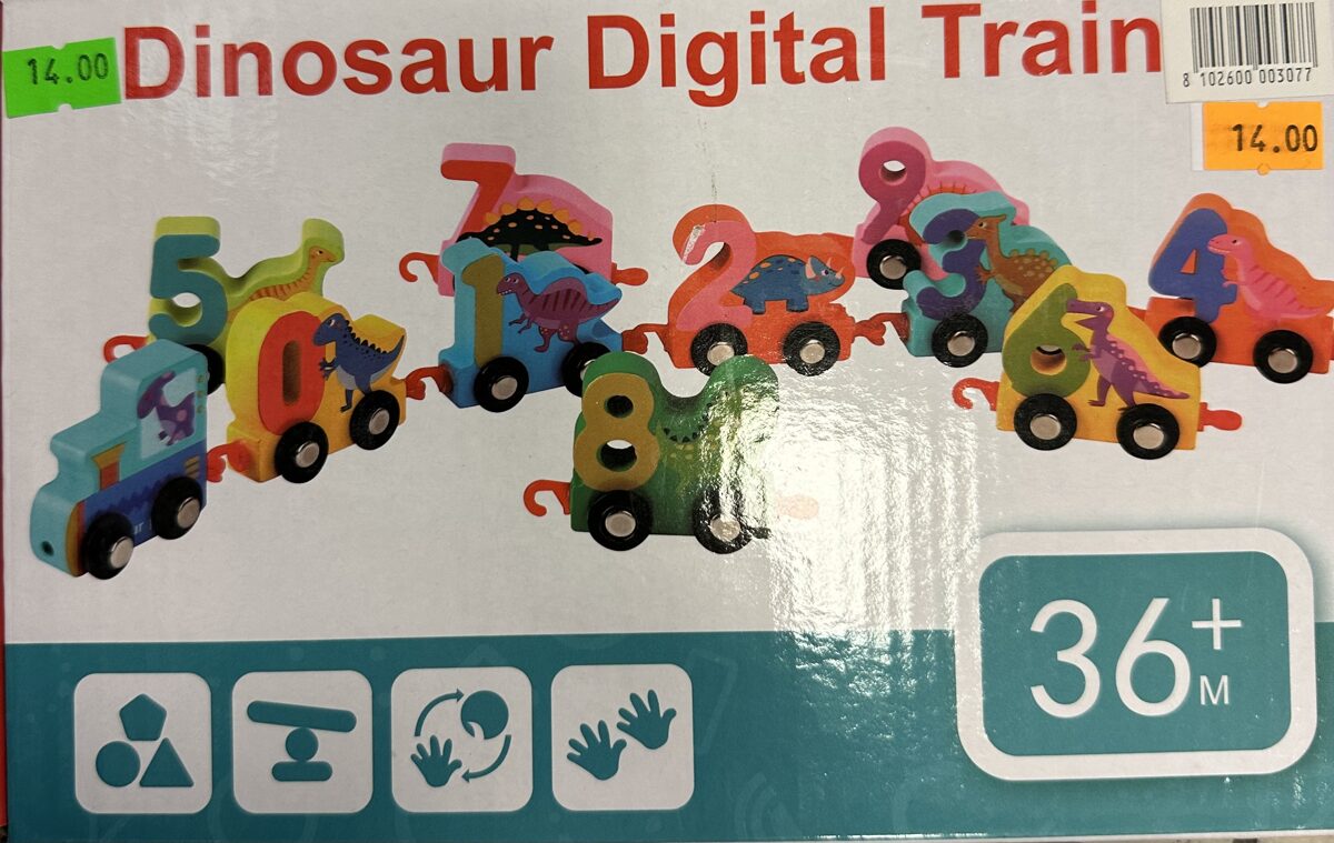 Koka attīstoša rotaļlieta Dinozauru vilciens