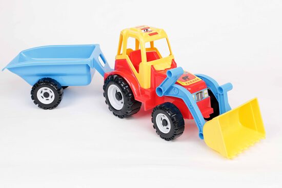 Plastmasas liels traktors bērniem ar piekabi