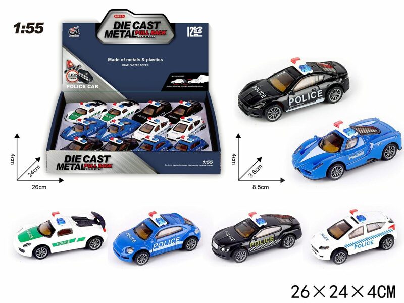 Policija spēļu mašīnas modelis, metāla, uzvelkama