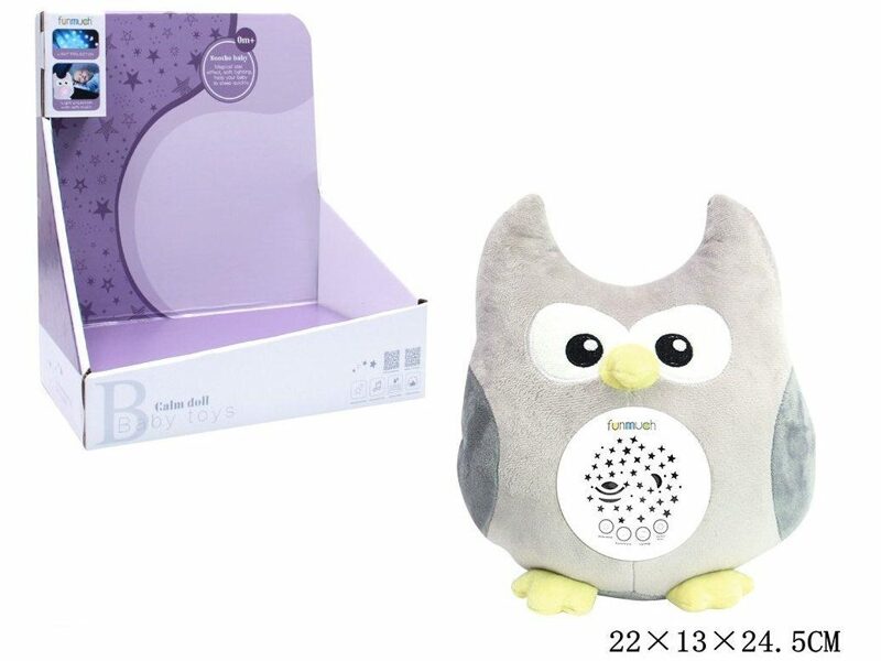 Interaktīva Funmuch Galm Doll plīša pūces gaismu projektors ar zvaigznītēm un mūziku