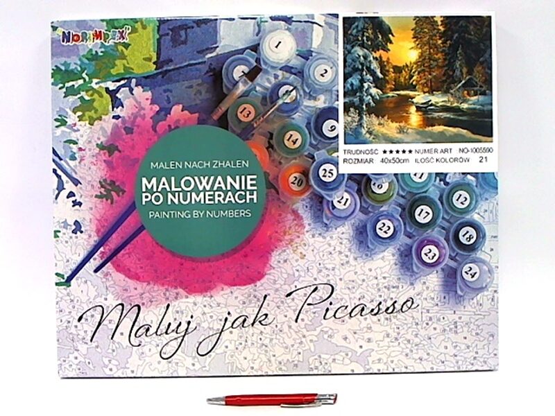 Komplekts kanvas gleznošanai pa numuriem Ziema, 55903, komplektā kanva, krāsas, otas