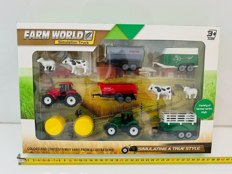 Komplekts FARM WORLD ar traktoru, dažādām piekabēm un dzīvniekiem