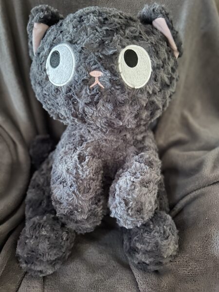 Ļoti mīksts, liels, pūkains plīša pelēks kāķis, izmērs 55 cm