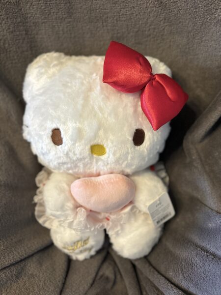 Mīkstā manta "Hello Kitty" balta ar rozā, izmērs 35 cm