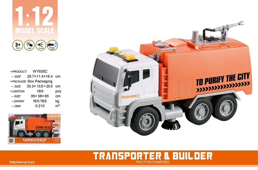 Interaktīvas, liela spectehnikas automašīna ielas tīrītājs CITY SERVICE ar skaņas un gaismas signāliem, ar ūdens metēju