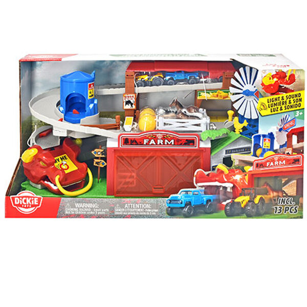 DICKIE TOYS FARM ADVENTURE PLAYSET komplekts ferma ar skaņas un gaismas signāliem un aksesuāriem